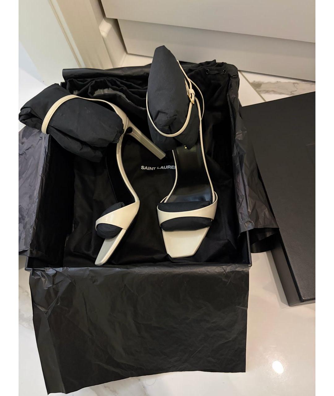 SAINT LAURENT Бежевые кожаные босоножки, фото 6