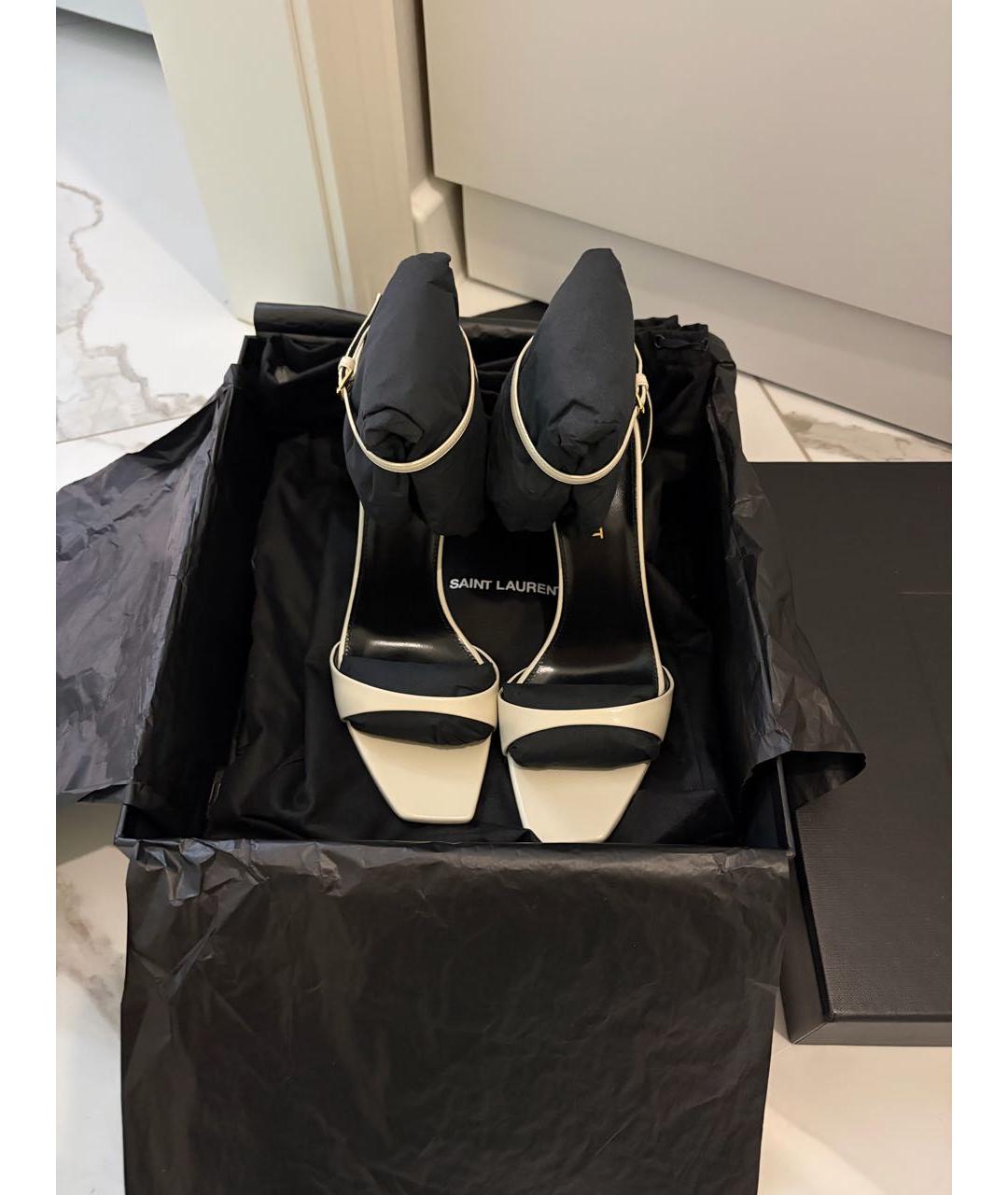 SAINT LAURENT Бежевые кожаные босоножки, фото 5