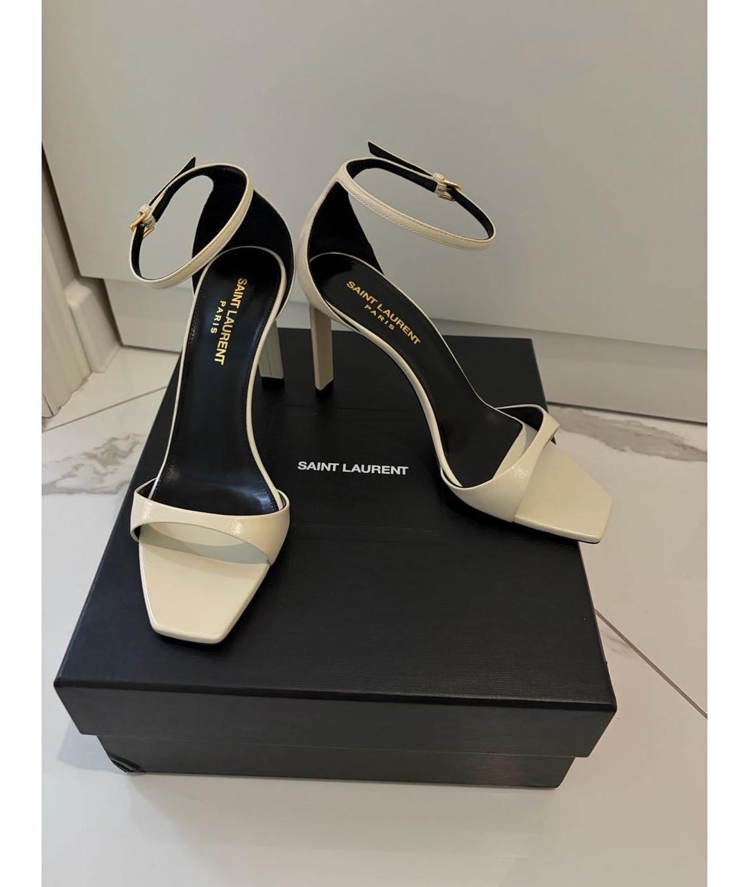 SAINT LAURENT Бежевые кожаные босоножки, фото 4