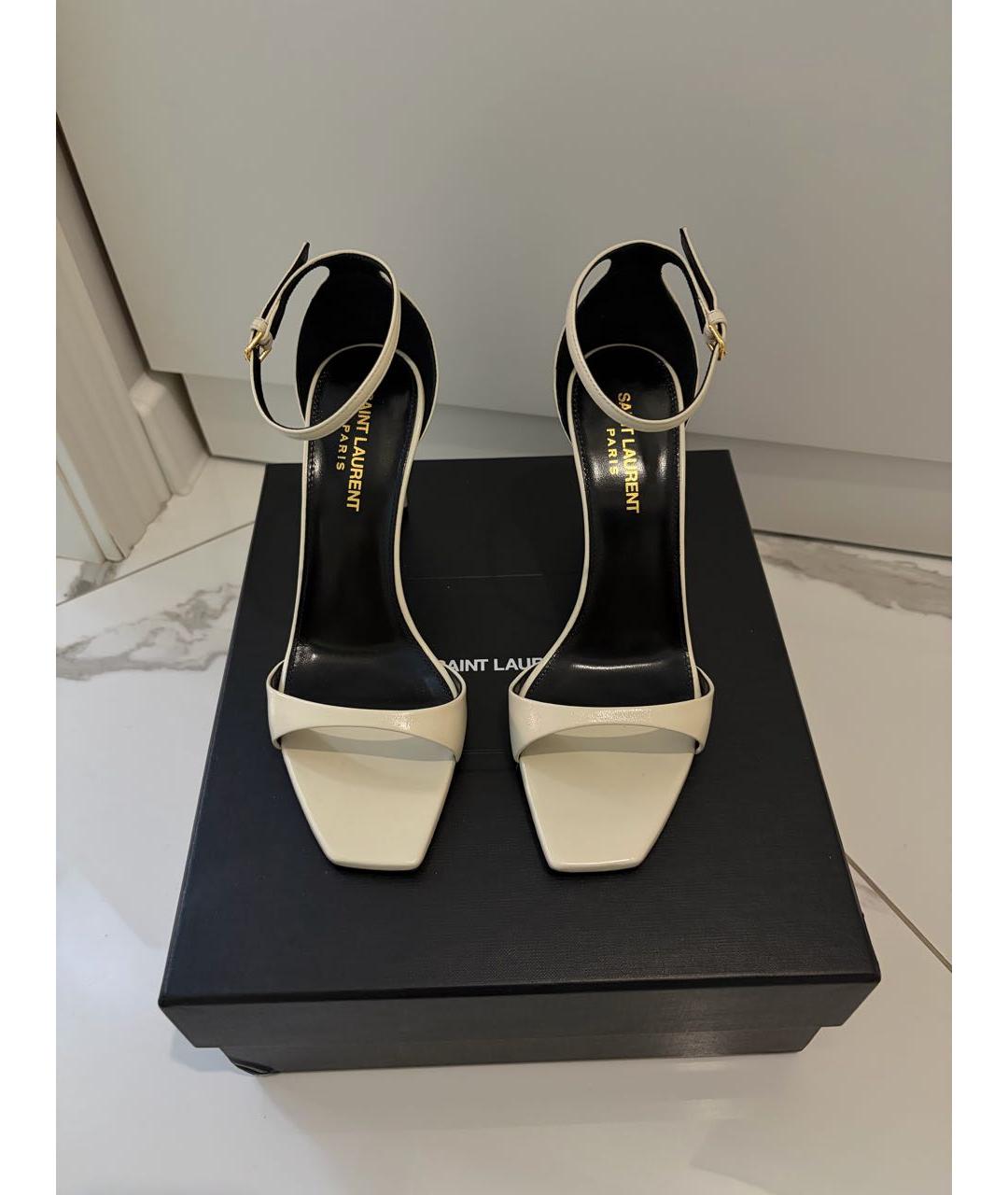 SAINT LAURENT Бежевые кожаные босоножки, фото 2