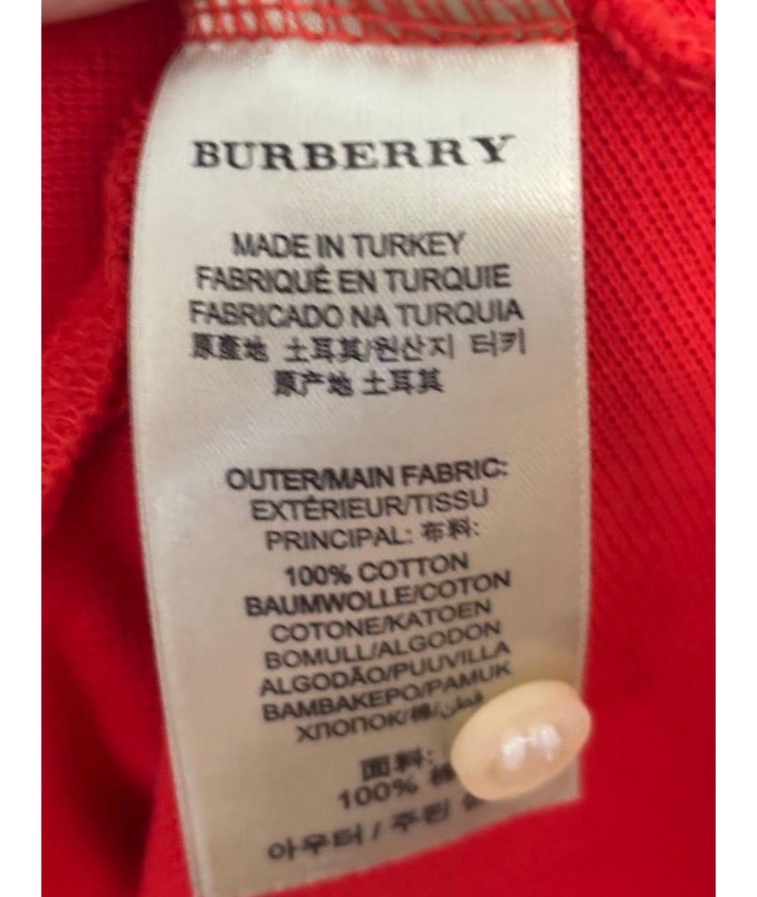 BURBERRY Оранжевое хлопковое поло с коротким рукавом, фото 6