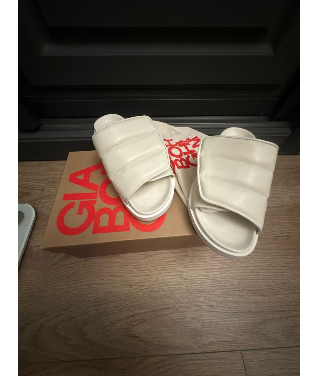 GIABORGHINI Белые кожаные шлепанцы, фото 5