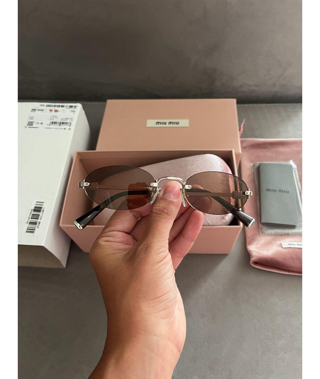 MIU MIU Серебряные металлические солнцезащитные очки, фото 2