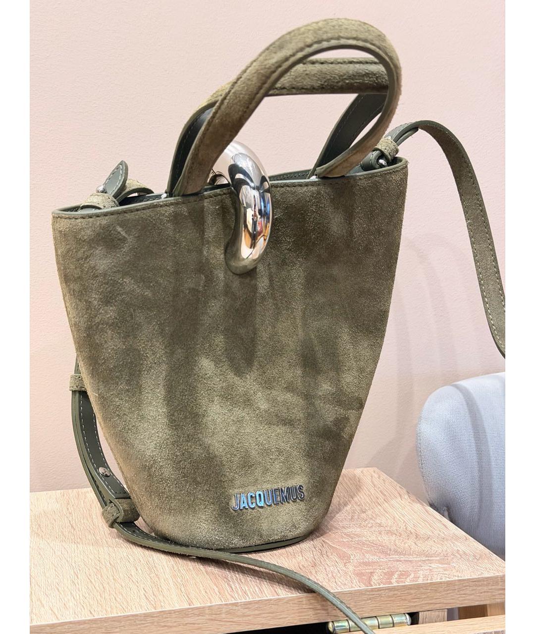 JACQUEMUS Хаки кожаная сумка через плечо, фото 3