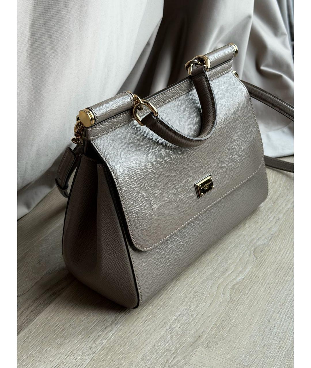 DOLCE&GABBANA Серая кожаная сумка с короткими ручками, фото 2