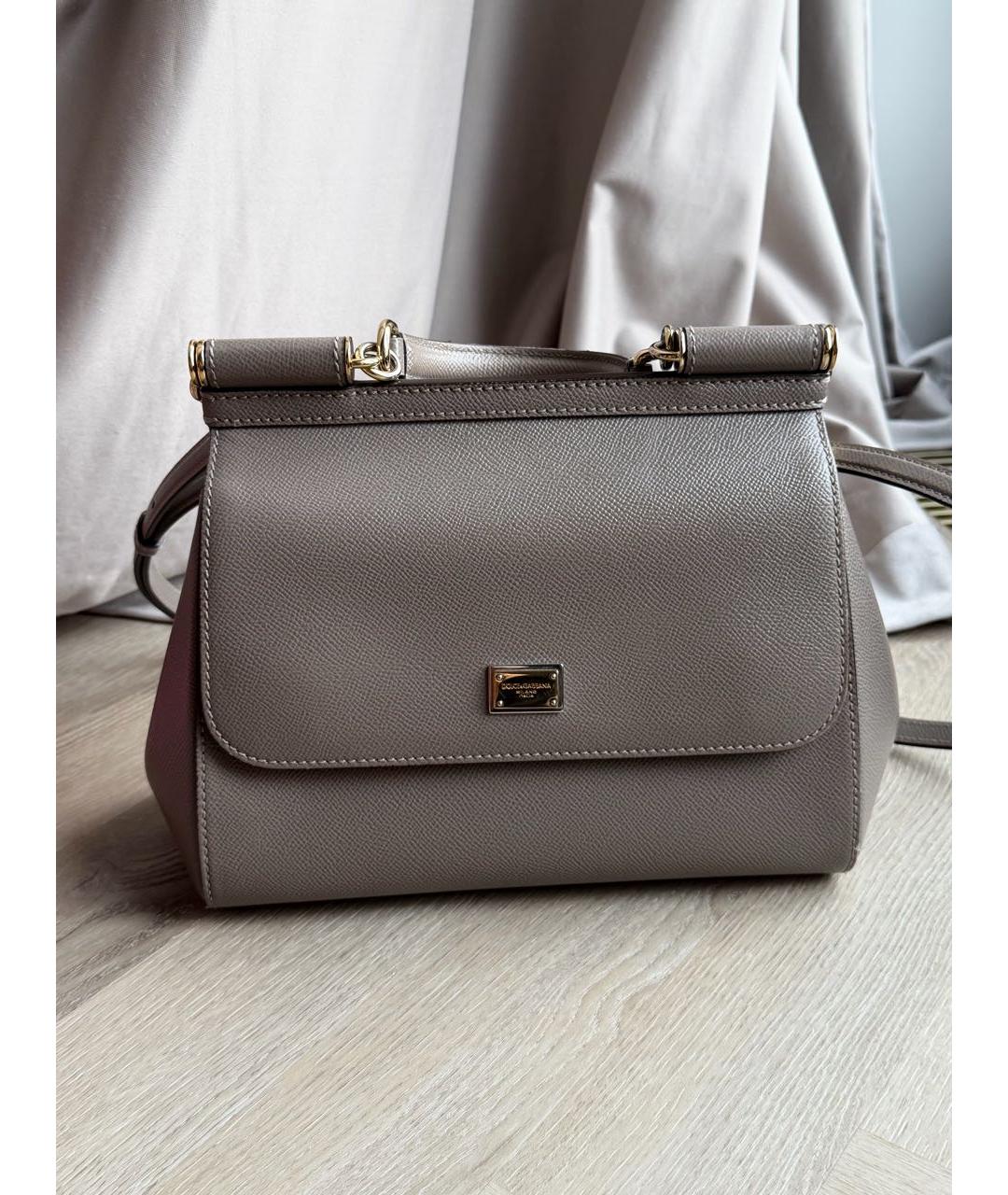 DOLCE&GABBANA Серая кожаная сумка с короткими ручками, фото 5
