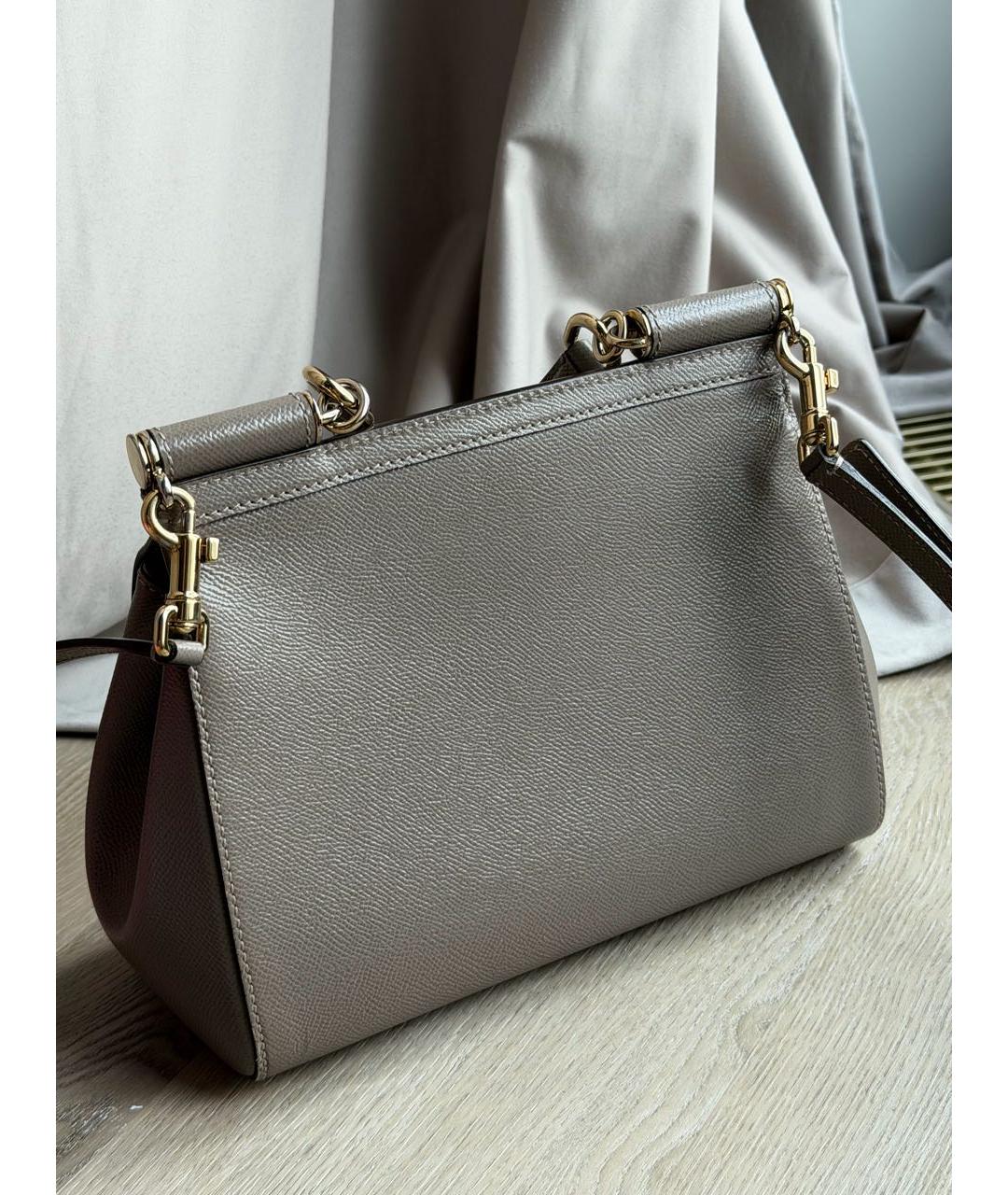 DOLCE&GABBANA Серая кожаная сумка с короткими ручками, фото 3