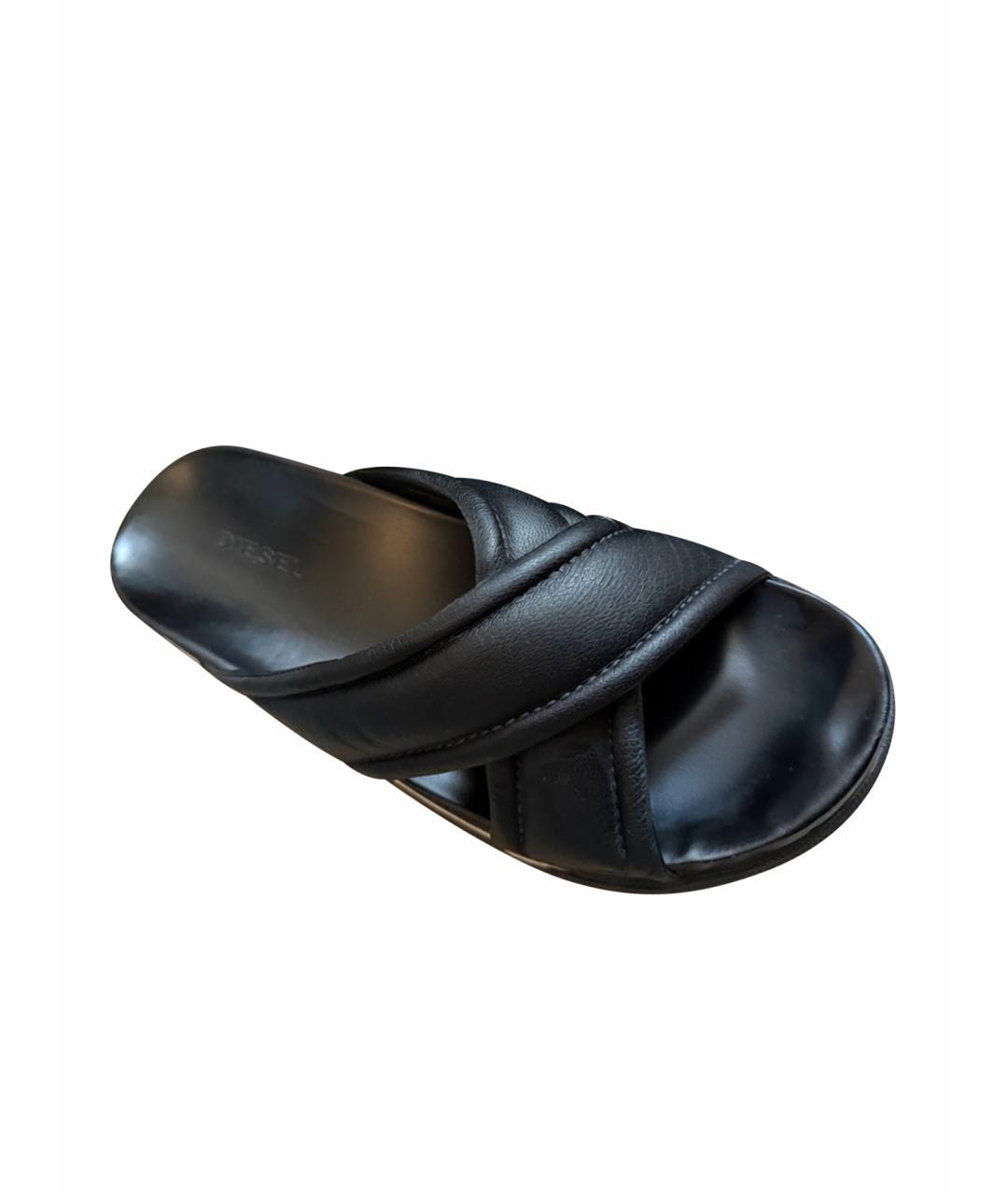 DIESEL Черные кожаные шлепанцы, фото 1