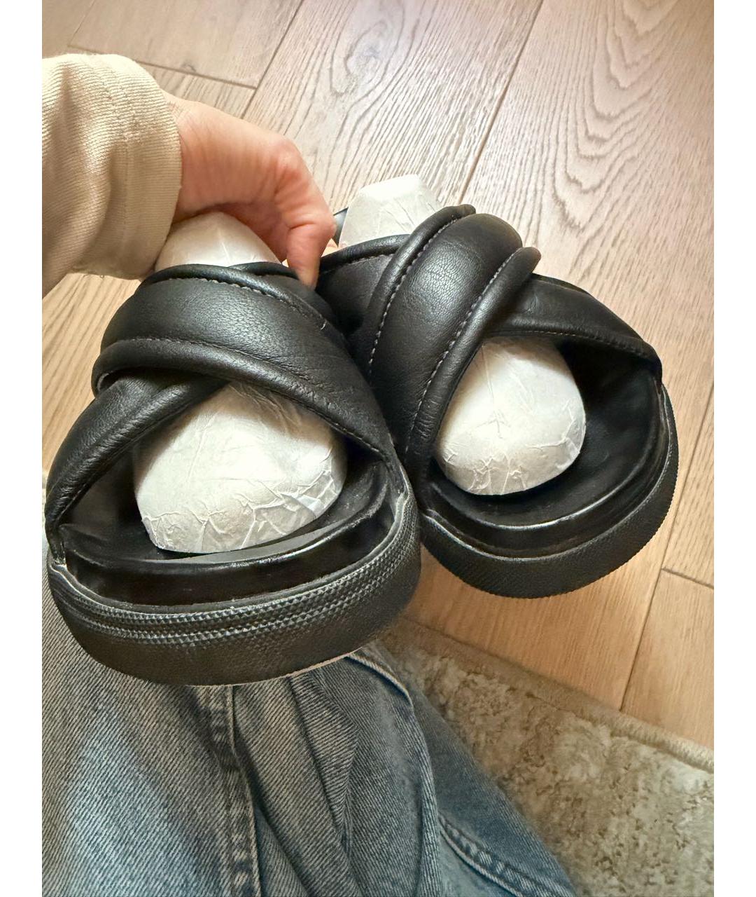 DIESEL Черные кожаные шлепанцы, фото 2