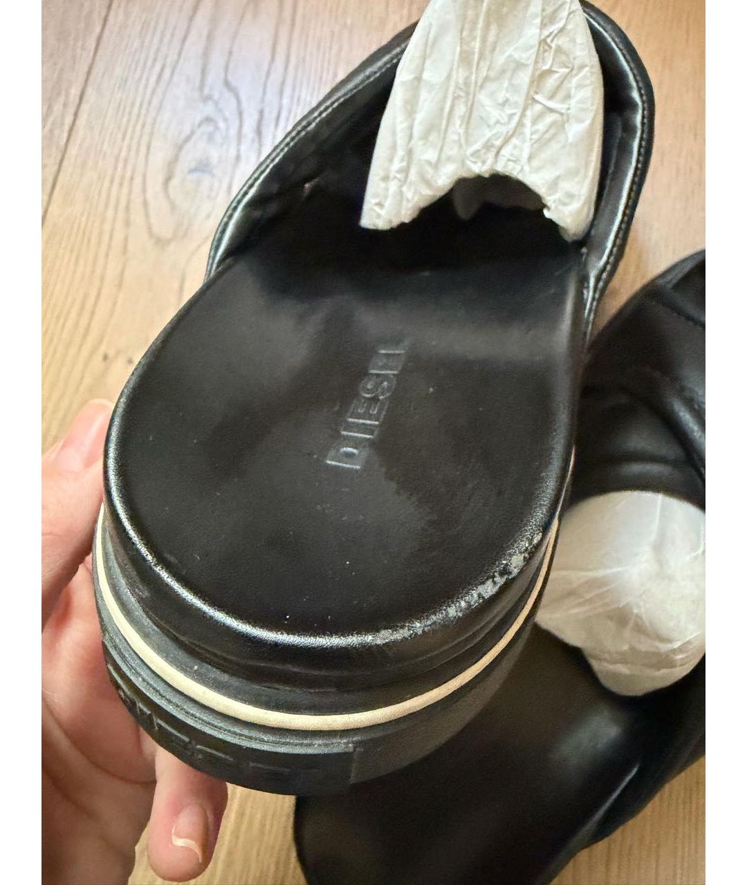 DIESEL Черные кожаные шлепанцы, фото 4