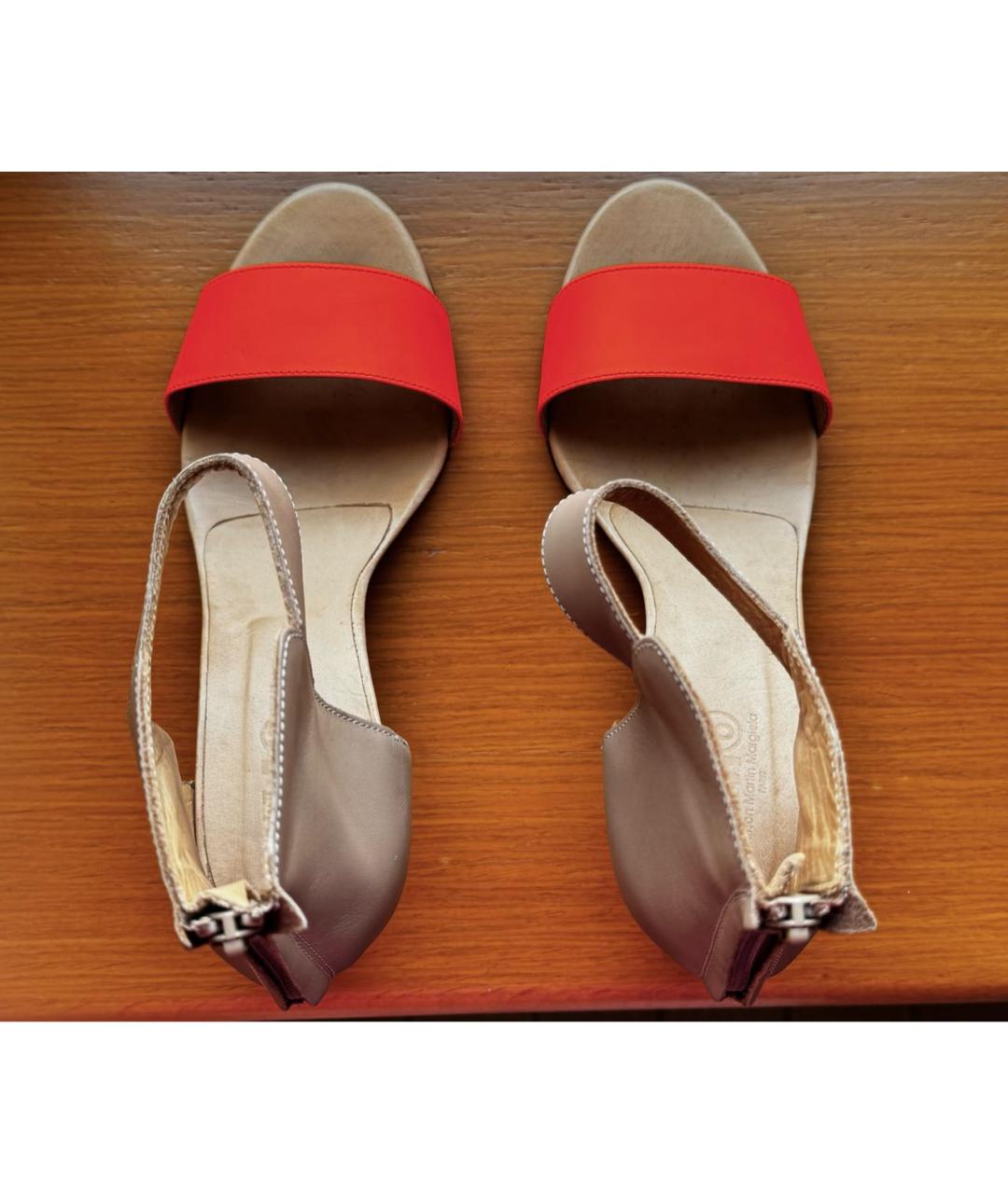 MM6 MAISON MARGIELA Бежевые кожаные босоножки, фото 3