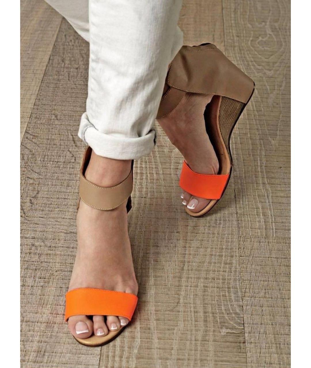 MM6 MAISON MARGIELA Бежевые кожаные босоножки, фото 7