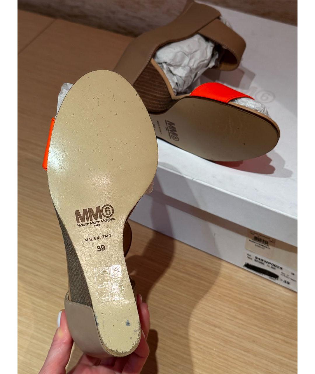 MM6 MAISON MARGIELA Бежевые кожаные босоножки, фото 5