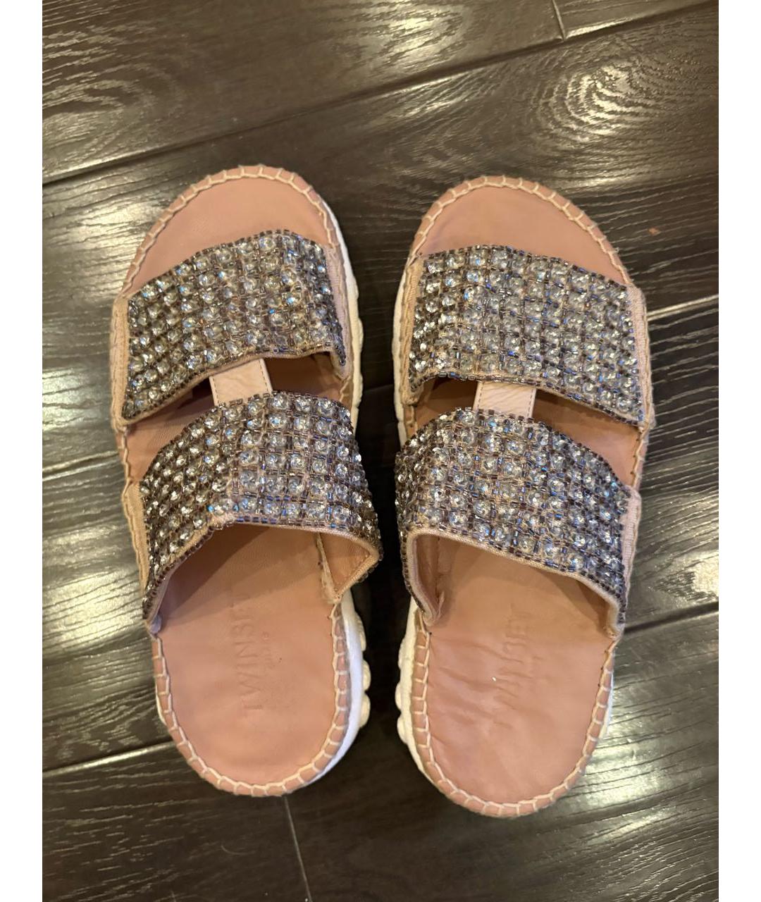 TWIN-SET Серебряные кожаные шлепанцы, фото 5