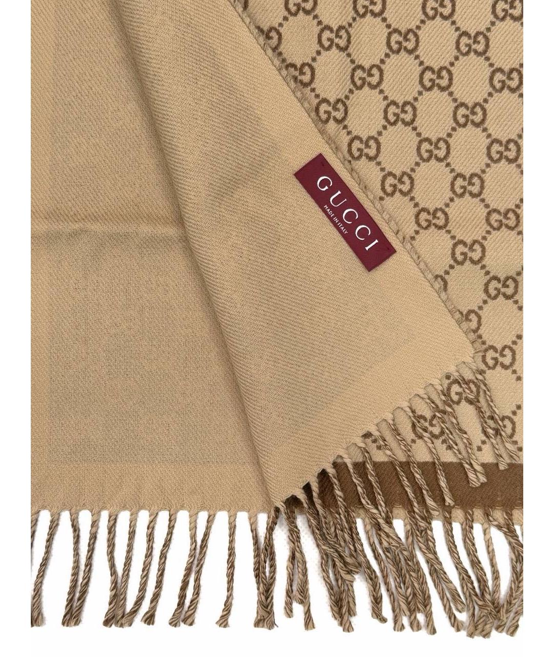 GUCCI Коричневый шерстяной шарф, фото 4