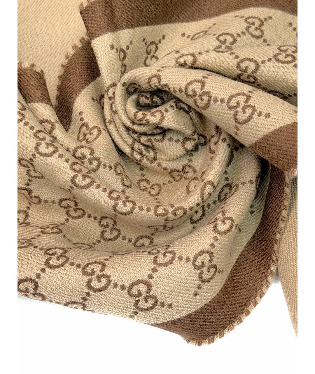 GUCCI Коричневый шерстяной шарф, фото 3