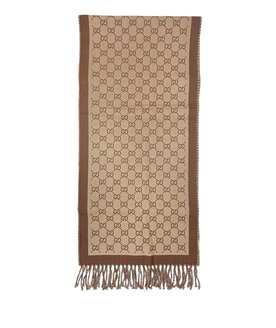 GUCCI Коричневый шерстяной шарф, фото 1