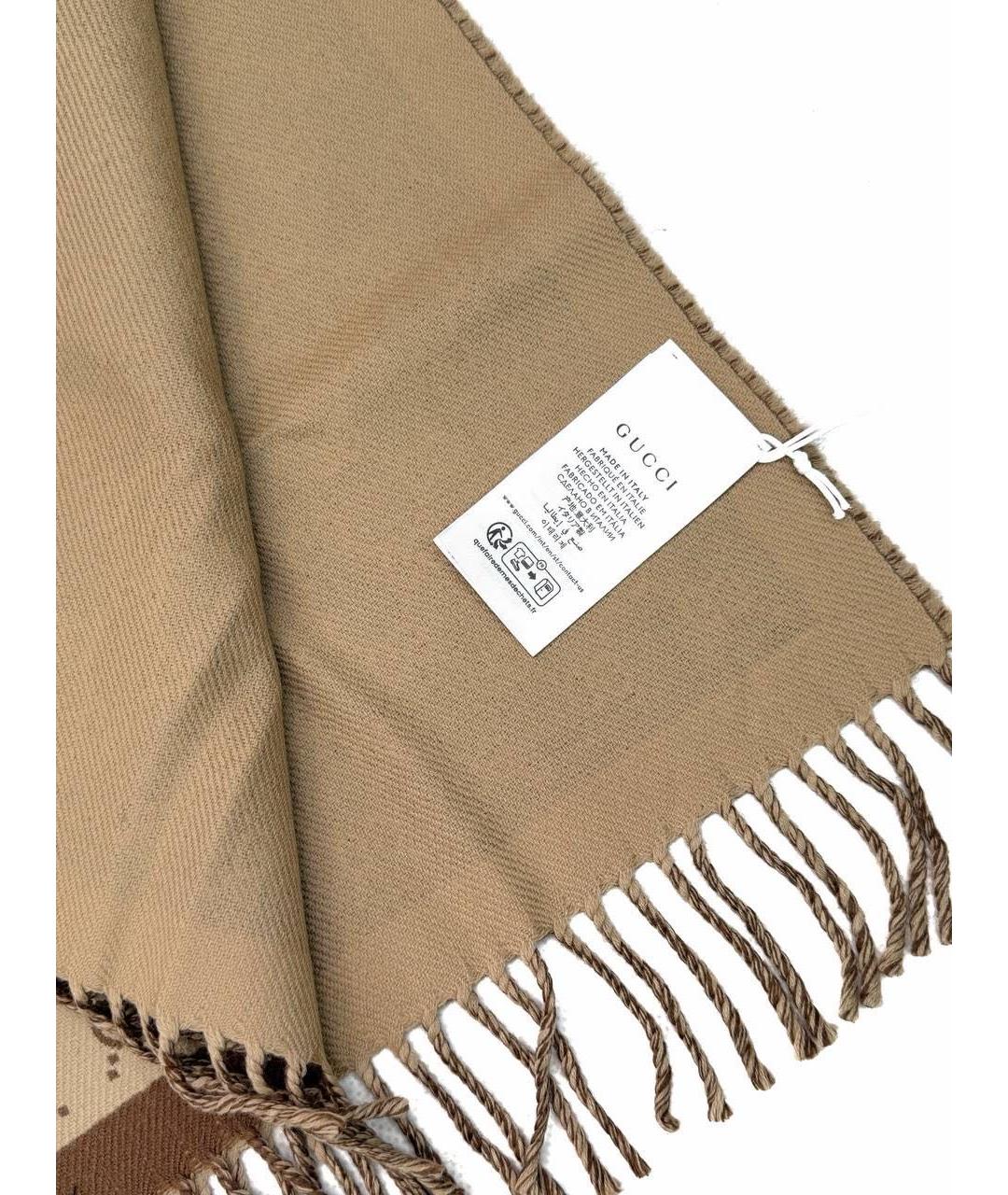 GUCCI Коричневый шерстяной шарф, фото 2