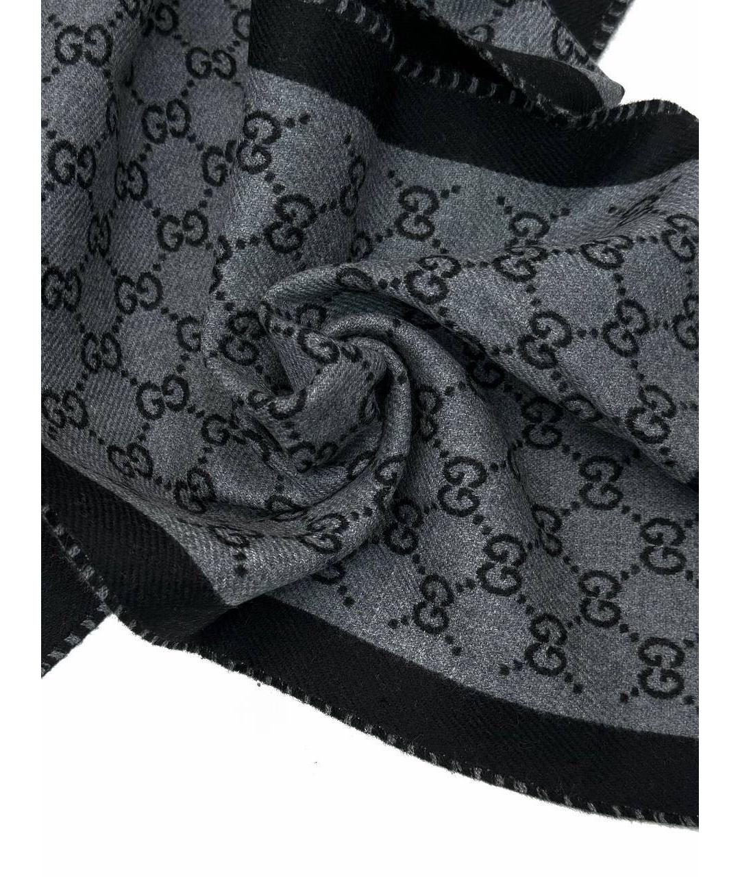 GUCCI Серый шерстяной шарф, фото 3
