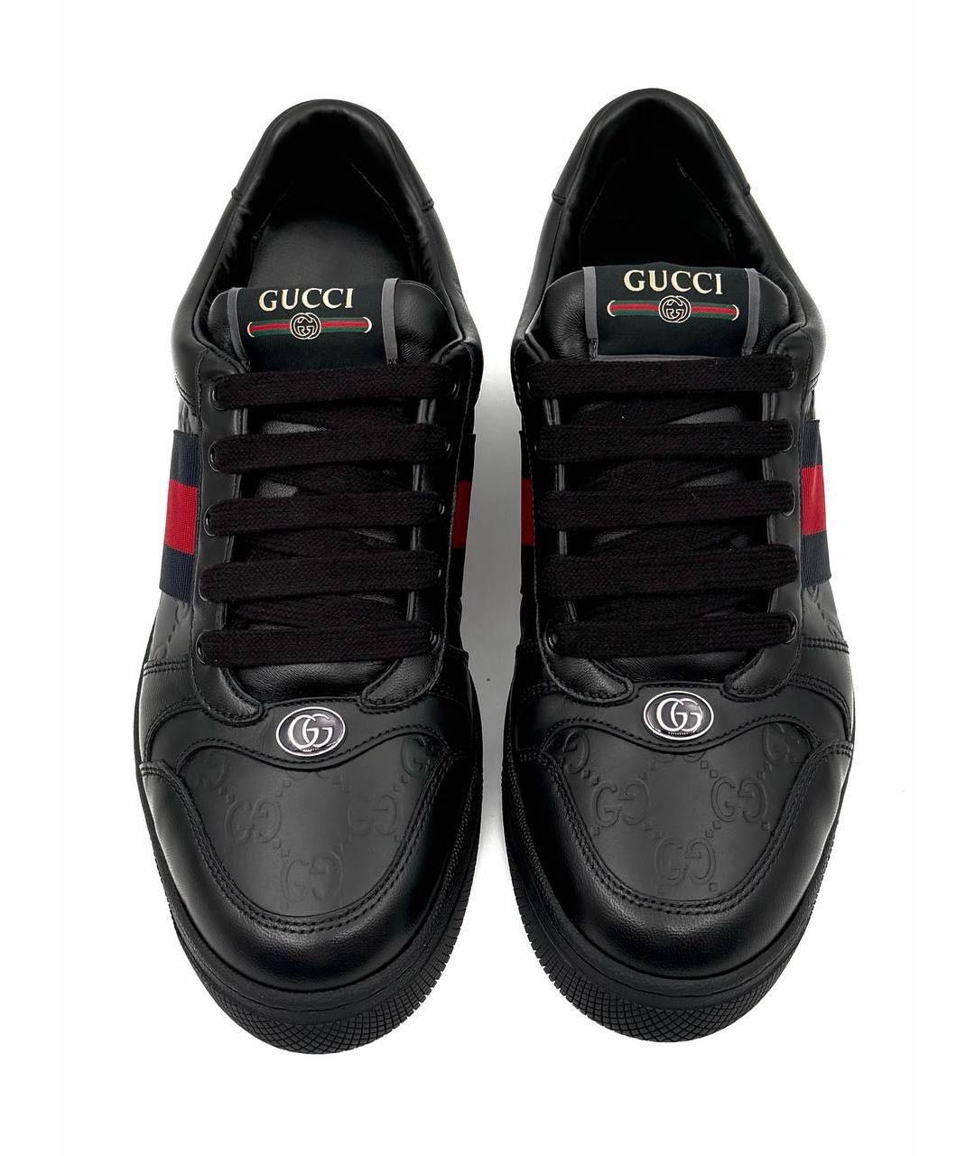 GUCCI Черные кожаные низкие кроссовки / кеды, фото 2