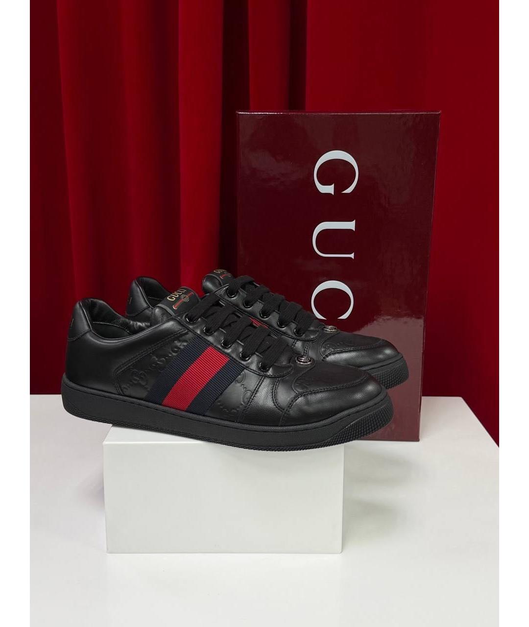 GUCCI Черные кожаные низкие кроссовки / кеды, фото 6