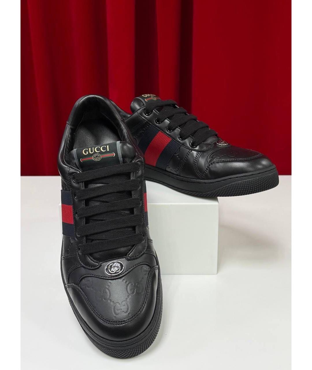 GUCCI Черные кожаные низкие кроссовки / кеды, фото 7