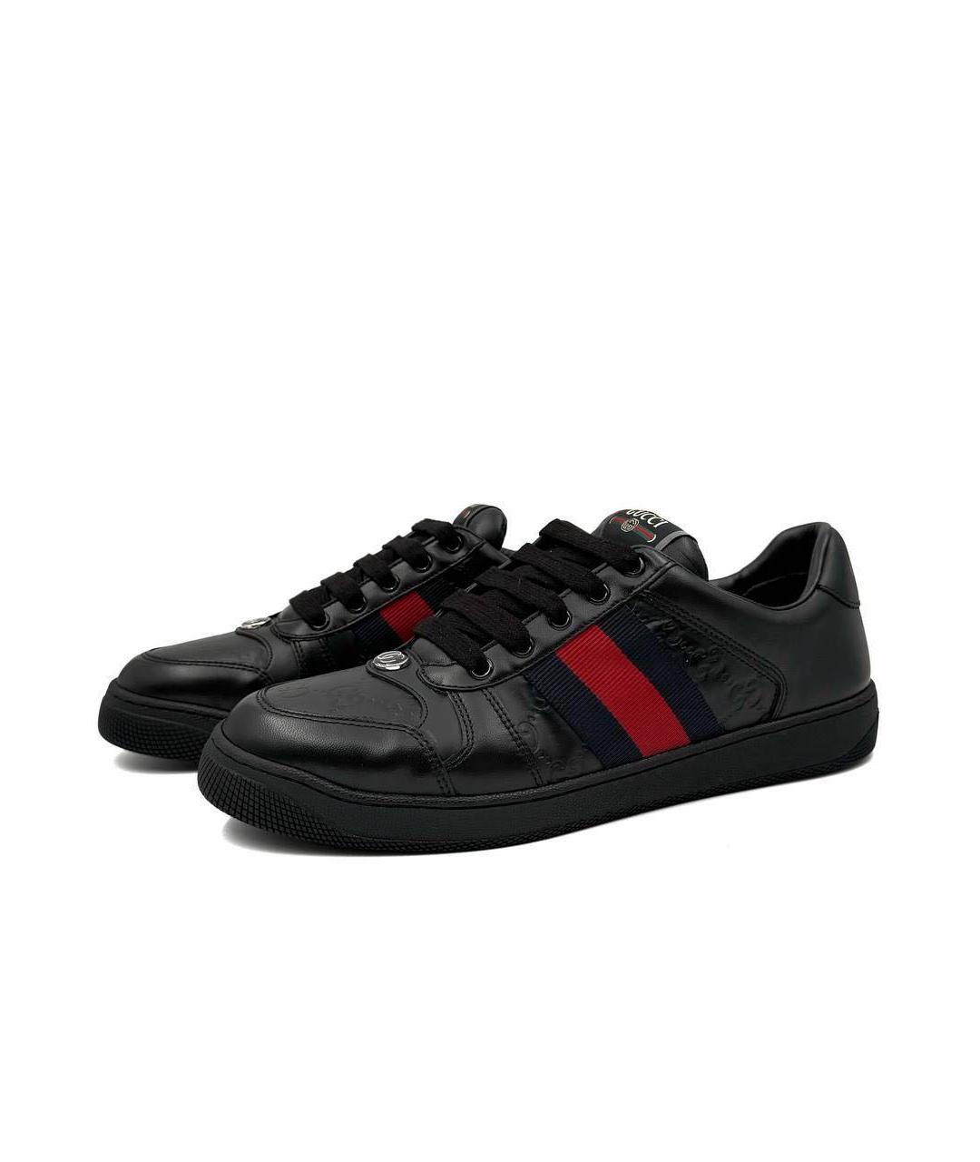 GUCCI Черные кожаные низкие кроссовки / кеды, фото 8