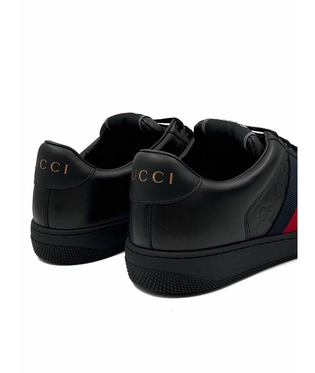 GUCCI Черные кожаные низкие кроссовки / кеды, фото 3