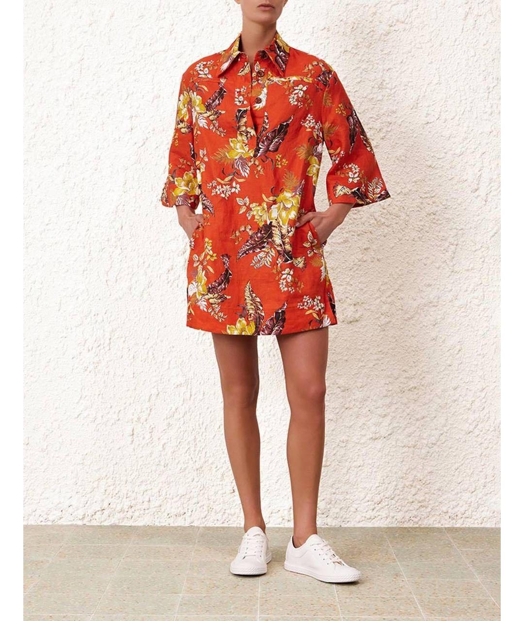 ZIMMERMANN Оранжевое льняное повседневное платье, фото 5