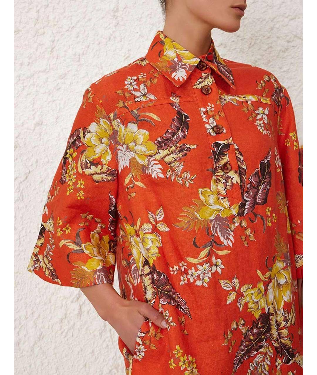 ZIMMERMANN Оранжевое льняное повседневное платье, фото 4
