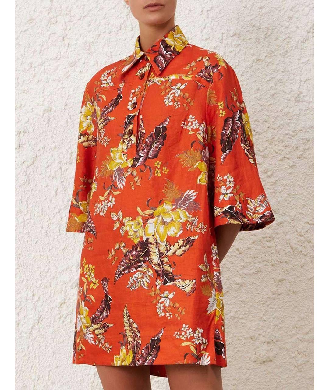 ZIMMERMANN Оранжевое льняное повседневное платье, фото 2