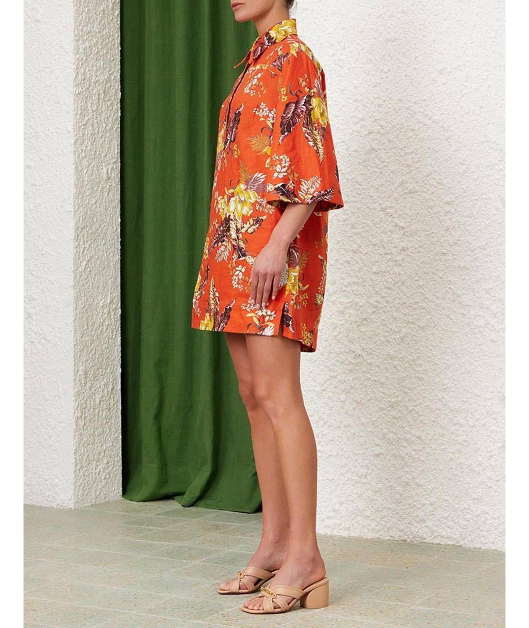 ZIMMERMANN Оранжевое льняное повседневное платье, фото 3