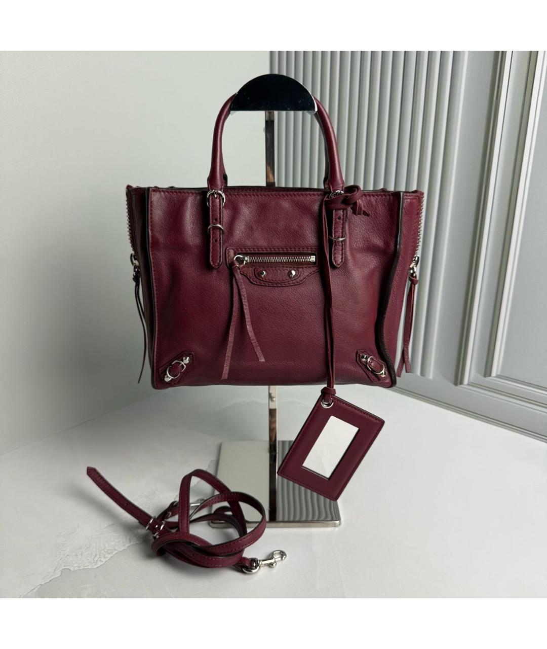 BALENCIAGA Бордовая кожаная сумка с короткими ручками, фото 8