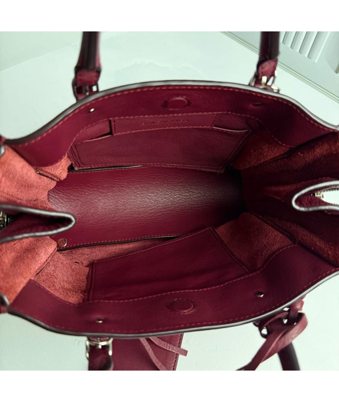 BALENCIAGA Бордовая кожаная сумка с короткими ручками, фото 7