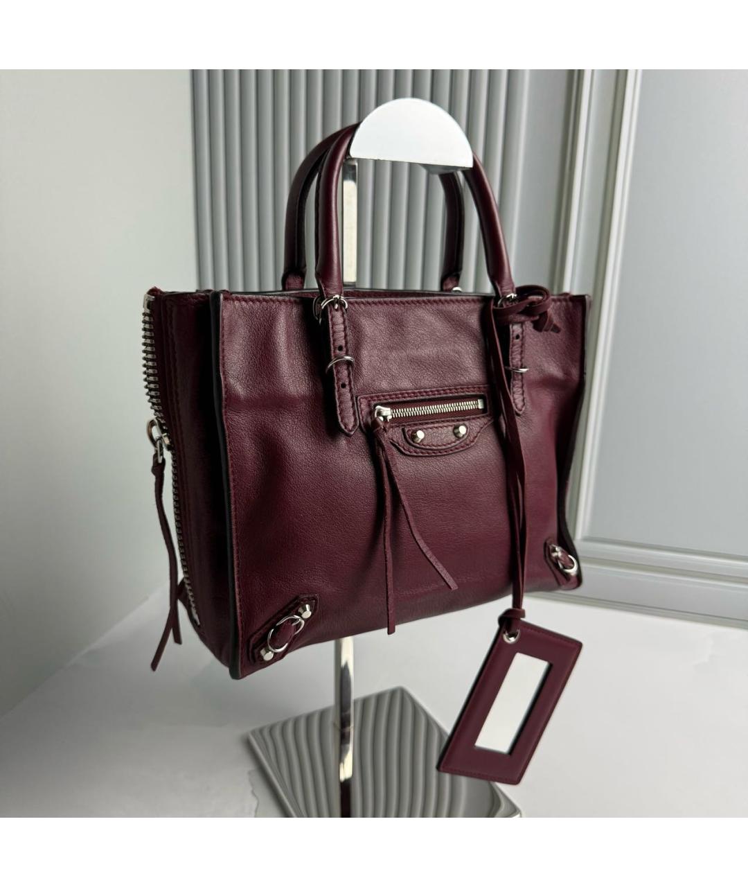 BALENCIAGA Бордовая кожаная сумка с короткими ручками, фото 2