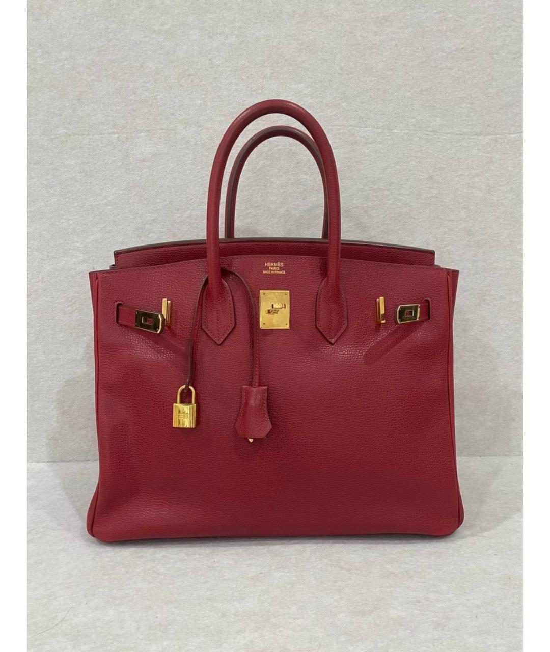 HERMES Бордовая кожаная сумка с короткими ручками, фото 3