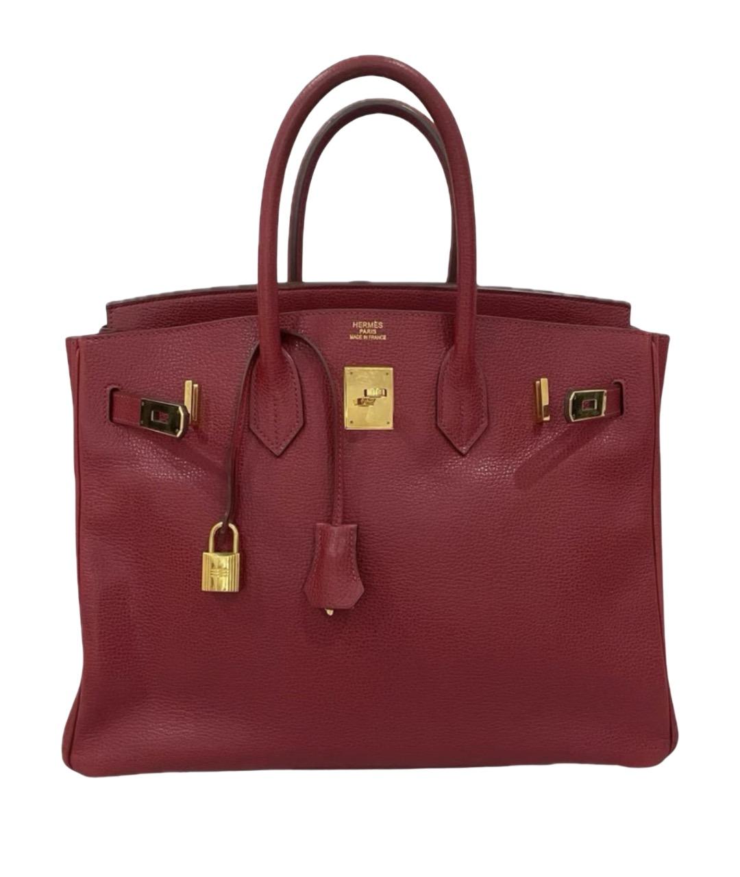 HERMES Бордовая кожаная сумка с короткими ручками, фото 1