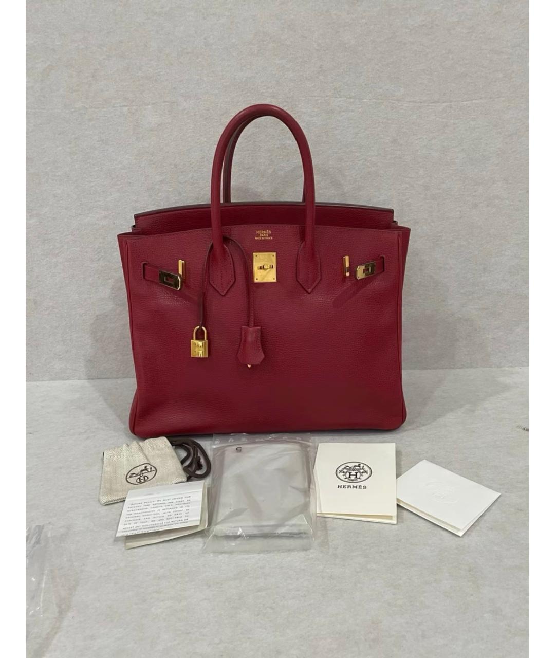HERMES Бордовая кожаная сумка с короткими ручками, фото 2