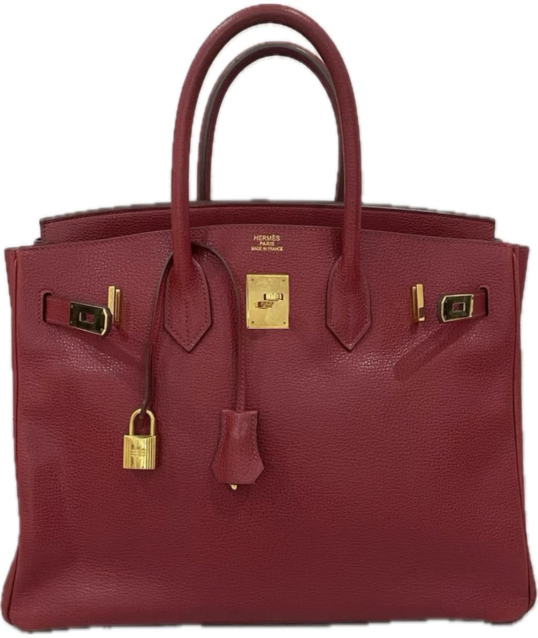 HERMES Бордовая кожаная сумка с короткими ручками, фото 8