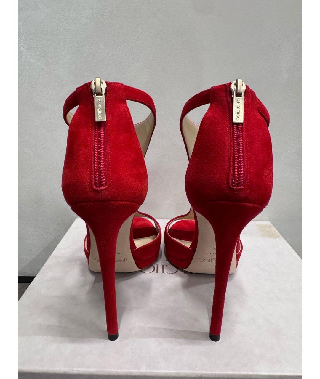 JIMMY CHOO Красные замшевые босоножки, фото 4