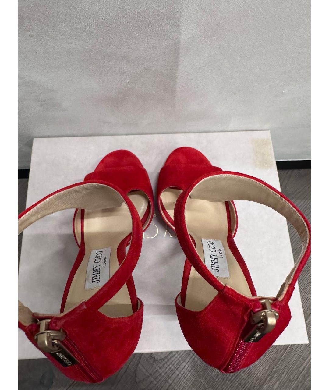 JIMMY CHOO Красные замшевые босоножки, фото 3