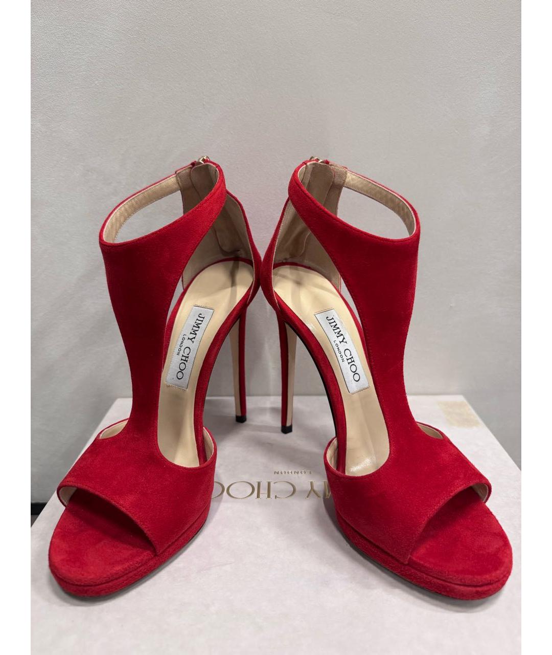 JIMMY CHOO Красные замшевые босоножки, фото 5