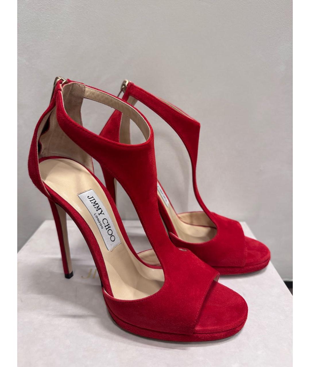 JIMMY CHOO Красные замшевые босоножки, фото 7