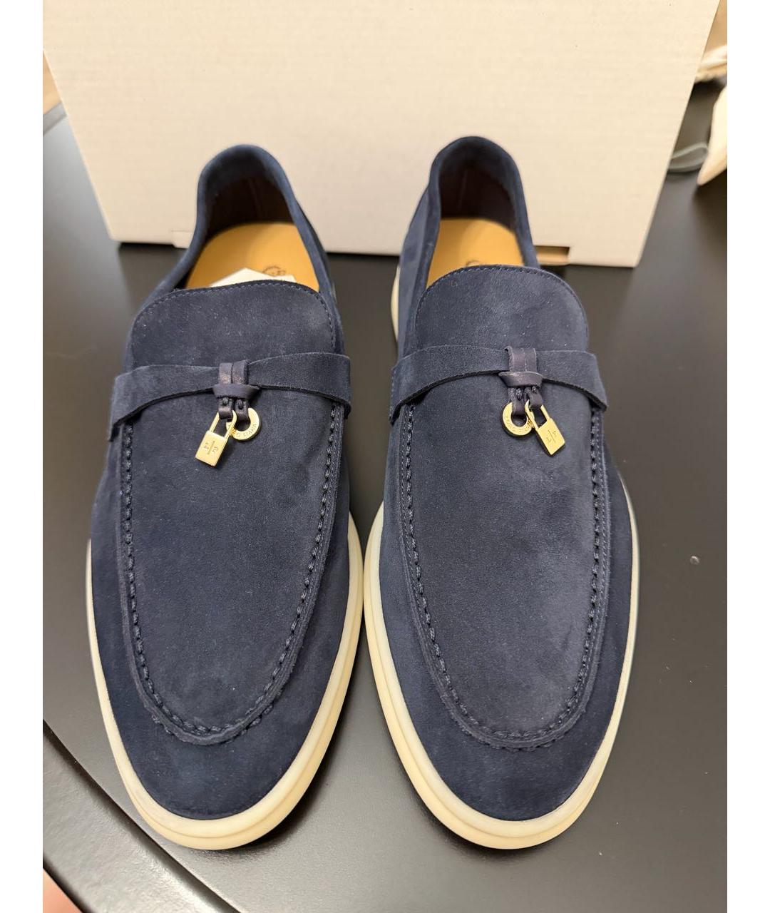 LORO PIANA Темно-синие замшевые лоферы, фото 2