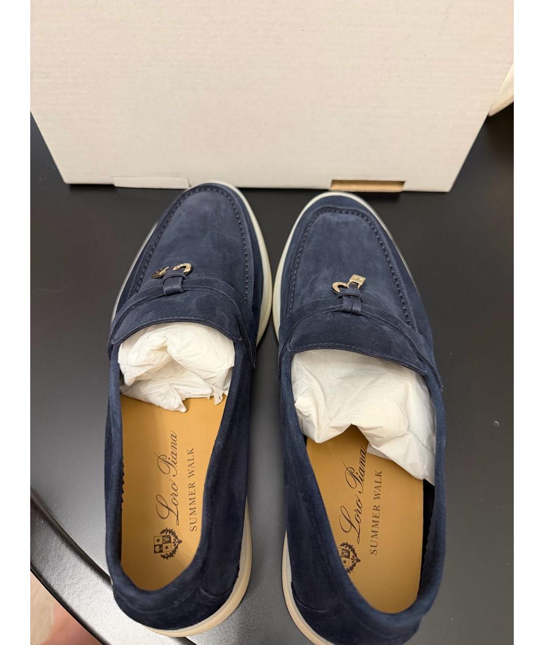 LORO PIANA Темно-синие замшевые лоферы, фото 3