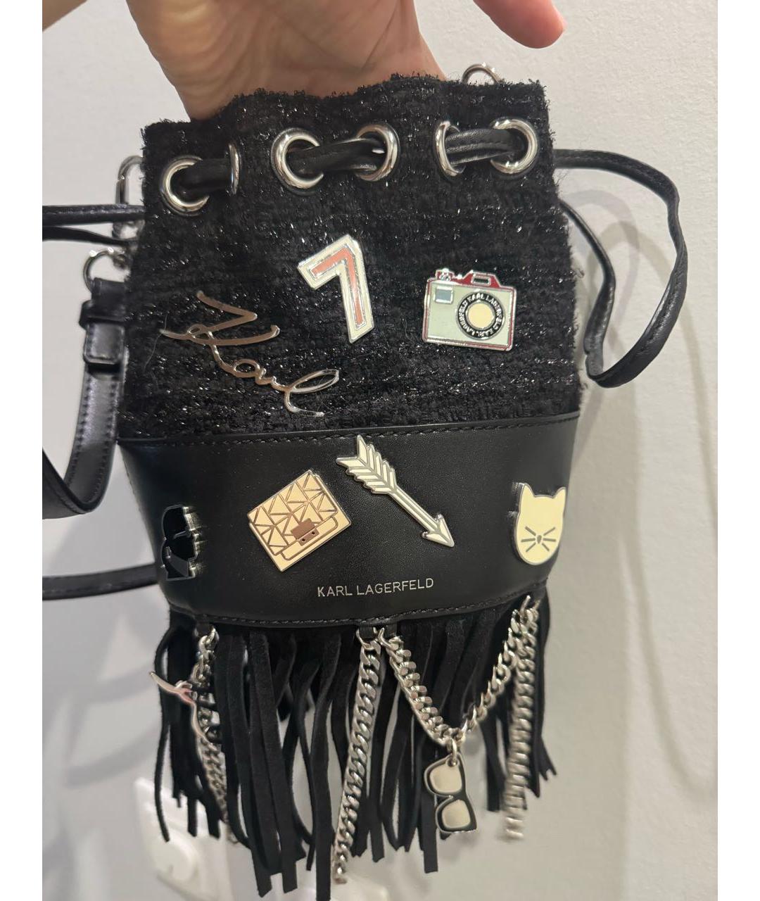 KARL LAGERFELD Черная кожаная сумка через плечо, фото 4