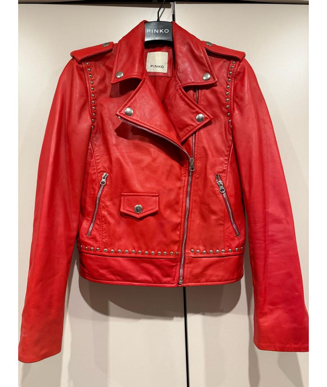 PINKO Красная кожаная куртка, фото 7