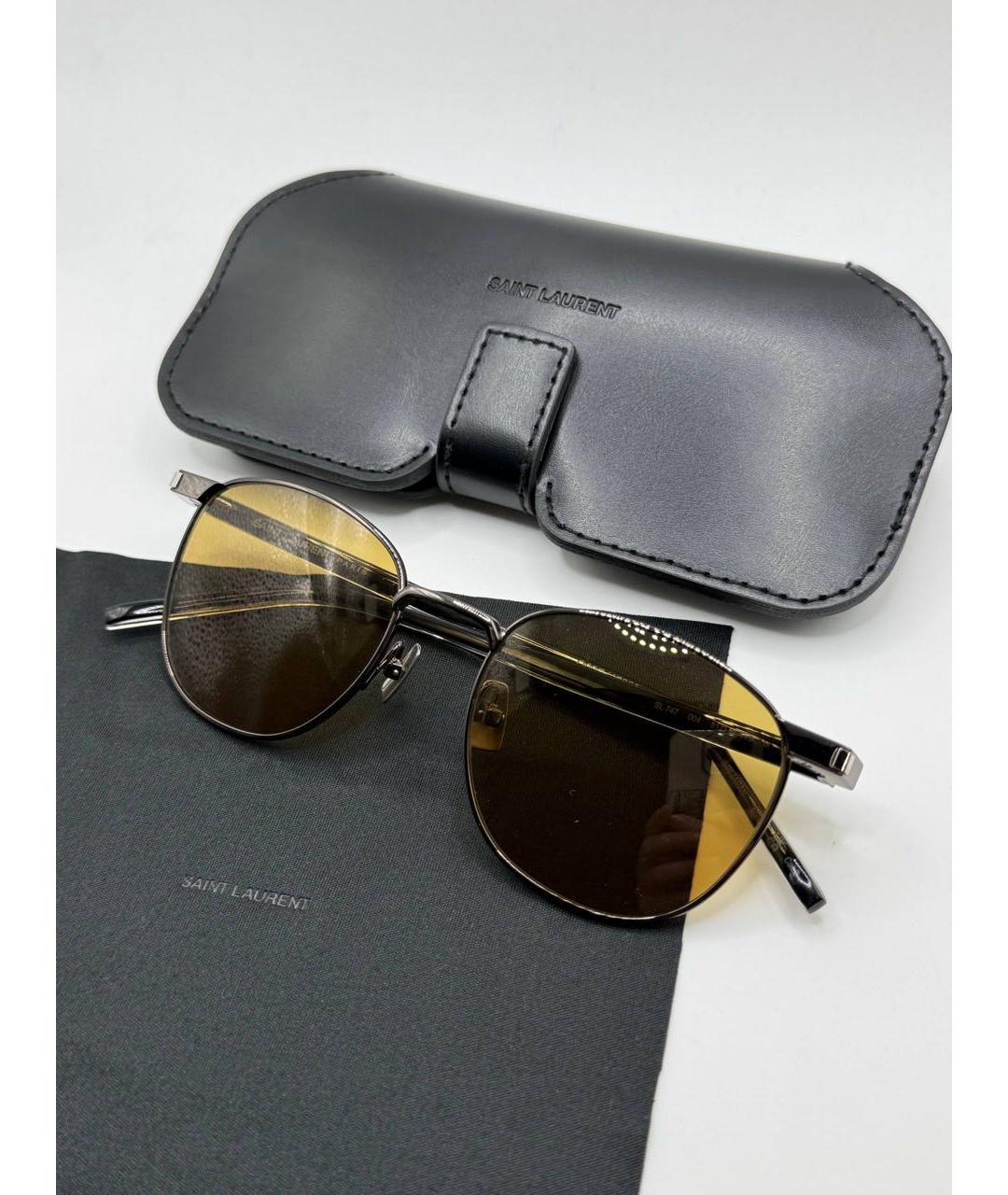 SAINT LAURENT Горчичные металлические солнцезащитные очки, фото 2