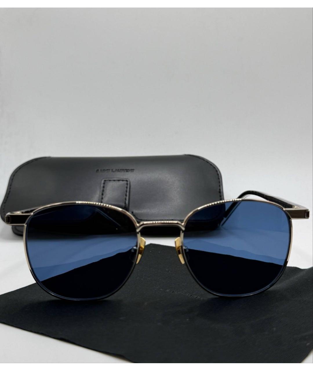 SAINT LAURENT Темно-синие металлические солнцезащитные очки, фото 6