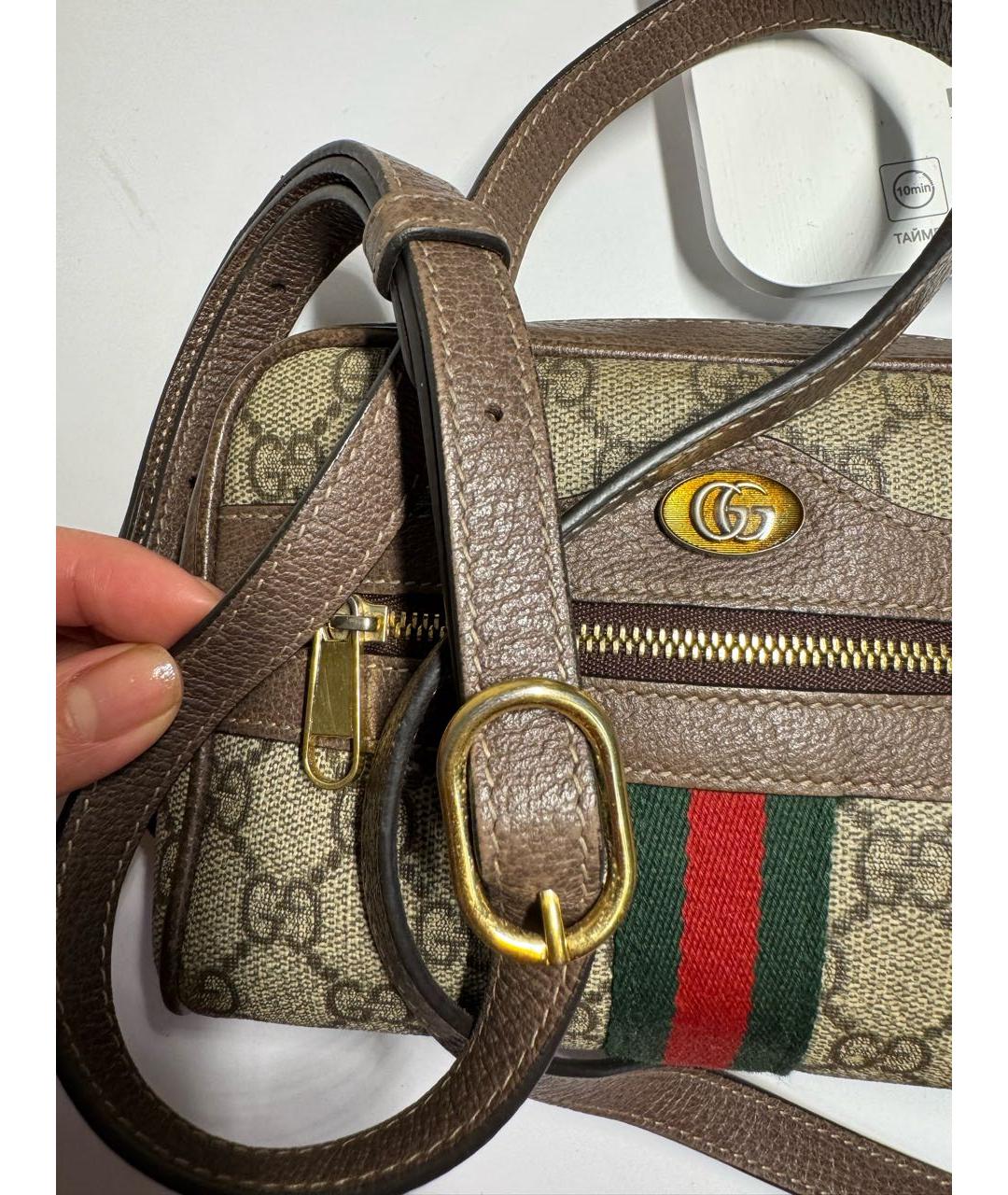 GUCCI Коричневая кожаная сумка через плечо, фото 7